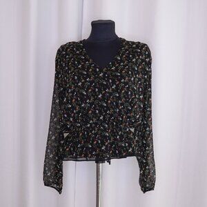 Aritzia Little Moon Lunaria Floral Cropped Wrap Blouse Sz S